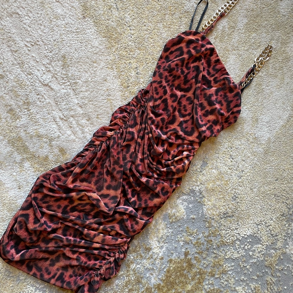 Cheetah print bodycon dress with gold chain scraps